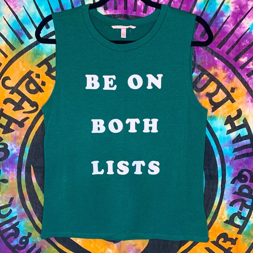 Victoria’s Secret “BE ON BOTH LISTS” Pajama Shirt Size Small Green/White